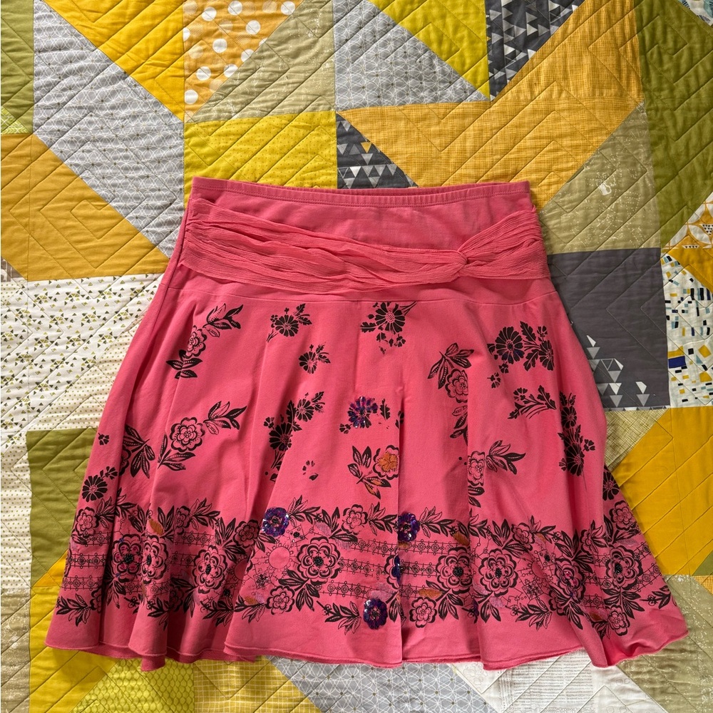 Free People Pink and Black Mini A-Line Skirt